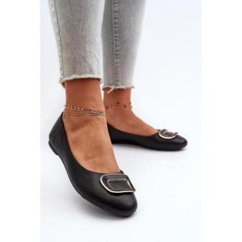 Női balerina cipők - Fekete balerinák díszítéssel hölgyeknek kép