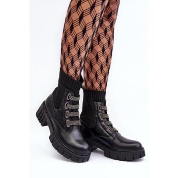 Női csizmák - Fekete csizma cirkónia pántokkal kép