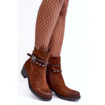 Női csizmák - Női barna alacsony sarkú csizma kép