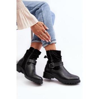 Női csizmák - Női fekete csizma csattal kép