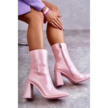 Női csizmák - Rózsaszín, lakkbőr csizma, hölgyeknek kép