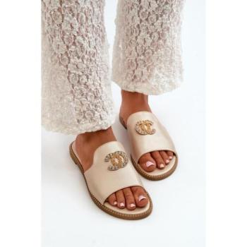 Női papucsok - Arany színű, díszítéssel díszített papucsok hölgyeknek kép