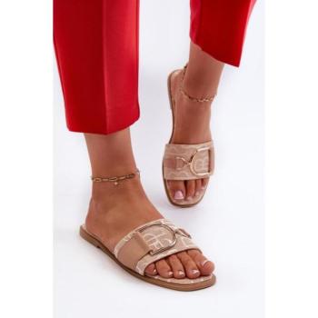 Női papucsok - Bézs színű díszítéssel ellátott női papucsok kép