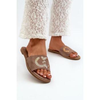 Női papucsok - Bézs színű velúr papucs nőknek kép