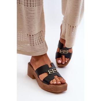 Női papucsok - Fekete bőr papucs nőknek kép