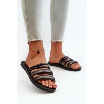 Női papucsok - Fekete női papucs csíkokkal kép