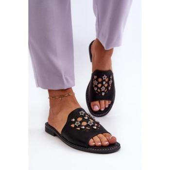 Női papucsok - Fekete női papucs díszítéssel kép