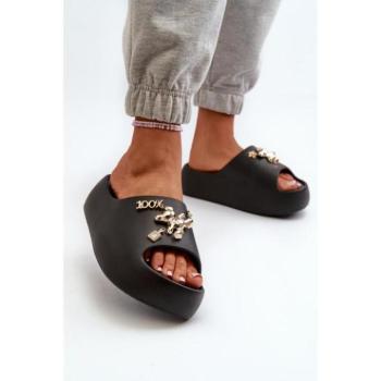 Női papucsok - Fekete platform szandálok kép