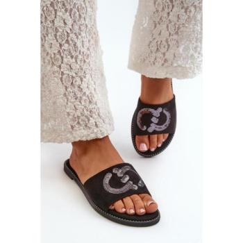 Női papucsok - Fekete velúr papucs nőknek kép