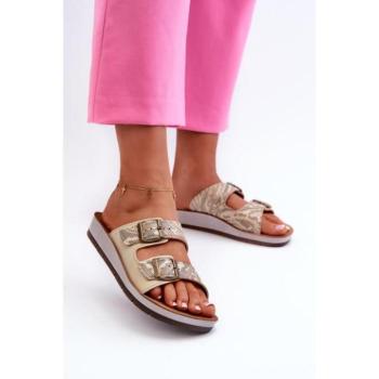 Női papucsok - Női arany színű flip-flopok csatokkal kép