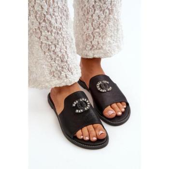 Női papucsok - Női fekete papucs díszítéssel kép