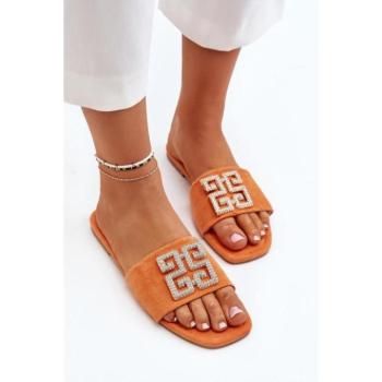 Női papucsok - Női narancssárga velúr papucsok kép