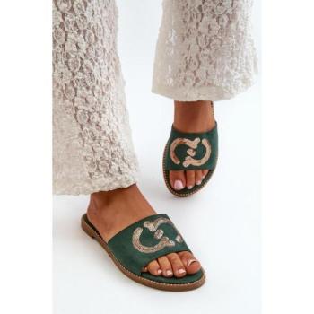 Női papucsok - Női velúr papucs zöld színben kép