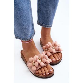 Női papucsok - Púderrózsaszín papucsokkal virágokkal kép