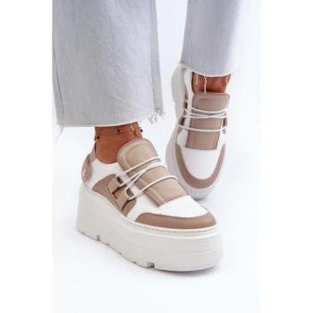 Női sneakerek  - Bézs-fehér bőr tornacipő tömör talppal kép