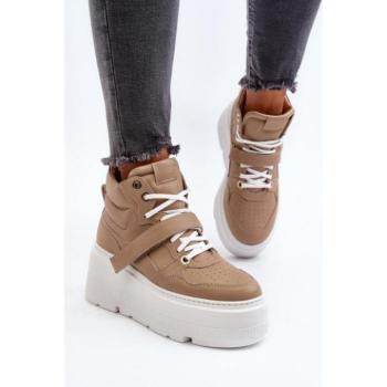 Női sneakerek  - Bézs színű vastag bőr női tornacipő kép