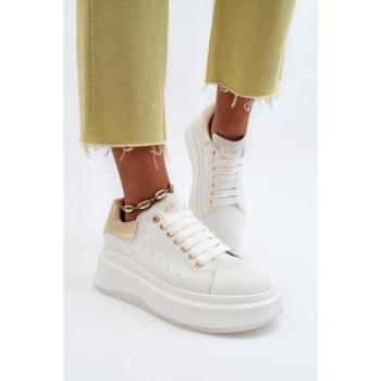 Női sneakerek  - Fehér-arany bőr cipők nőknek kép