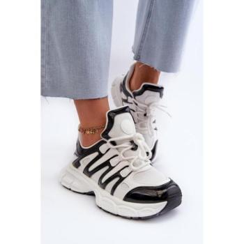 Női sneakerek  - Női fehér-fekete vastag talpú tornacipők kép