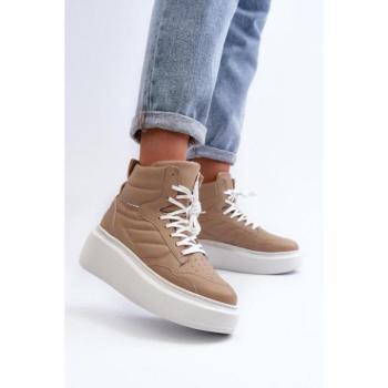 Női sportcipők - Bézs bőr női platform tornacipő kép