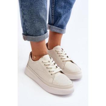 Női sportcipők - Bézs bőr női tornacipő kép