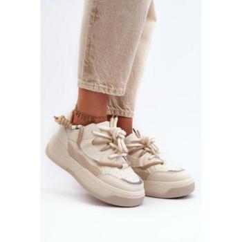 Női sportcipők - Bézs színű női cipők fűzőkkel kép