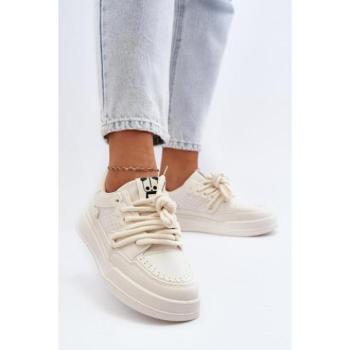 Női sportcipők - Bézs színű női tornacipők pandával kép