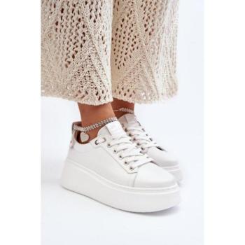 Női sportcipők - Fehér bőr tornacipő karkötővel kép