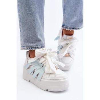 Női sportcipők - Fehér bőr tornacipő masszív talppal kép