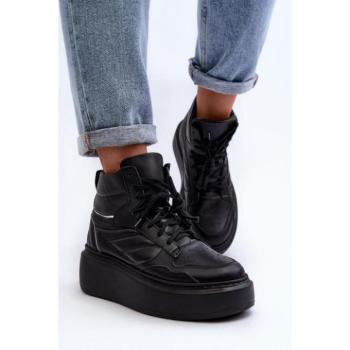 Női sportcipők - Fekete bőr női platformcipő kép