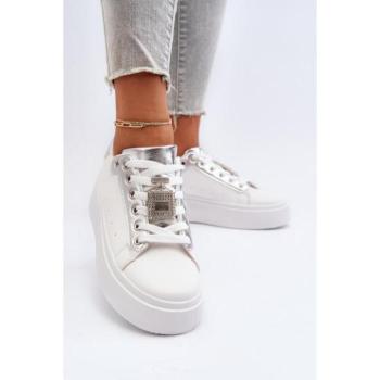 Női sportcipők - Női ezüst-fehér platformcipők kép
