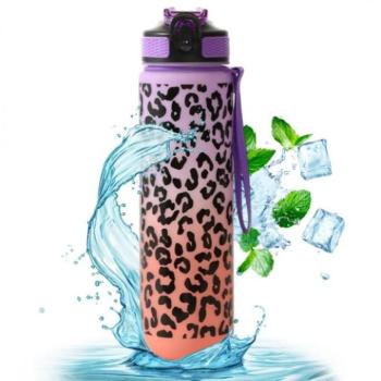 Poharak - Lila-narancssárga palack leopárdmintával - 1 l kép