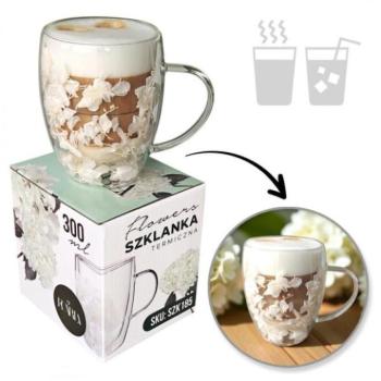 Poharak - Termosz bögre fehér hortenzia virágokkal - 300 ml kép