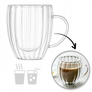 Poharak - Üveg hullámos pohár füllel - 250 ml kép