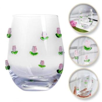 Poharak - Üvegpohár tulipánokkal - 500 ml kép