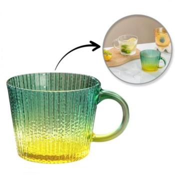 Poharak - Zöld bordázott ombre bögre füllel - 380 ml kép