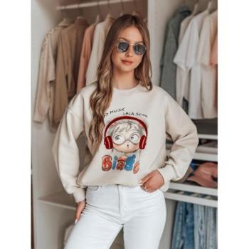 Pulóverek - Bézs színű női pulóver mintával BY1506 kép