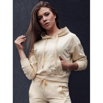 Pulóverek - Krémszínű rövid női kapucnis pulóver kép