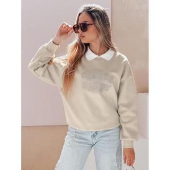 Pulóverek - Női bézs színű pulóver gallérral BY1483 kép