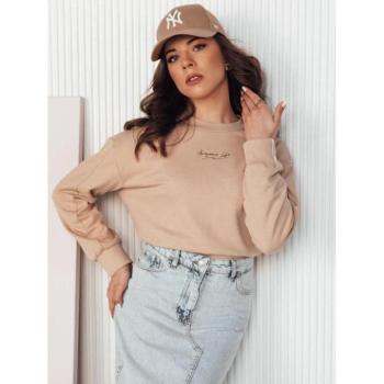 Pulóverek - Női krémszínű oversized pulóver mintával kép