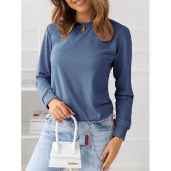 Pulóverek - Női pulóver kék színben, kapucni nélkül kép