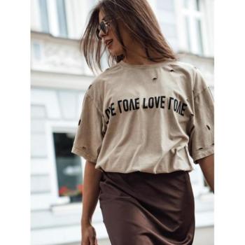 Rövid ujjú - Bézs színű női póló LOVE mintával kép