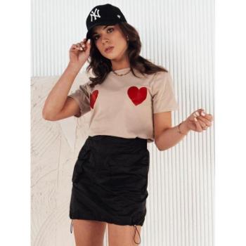 Rövid ujjú - Bézs színű női póló szívmintával kép