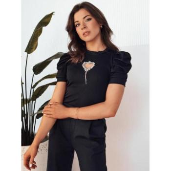 Rövid ujjú blúzok - Fekete női blúz szívvel kép