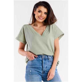 Rövid ujjú - Bő szabású, menta póló, V alakú nyakkivágással kép