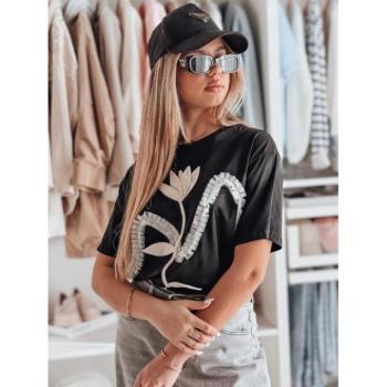 Rövid ujjú - Fekete női 3D virágos póló RY2716 kép