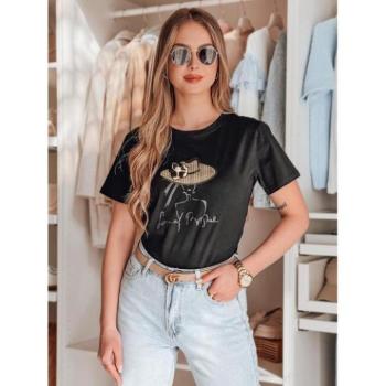 Rövid ujjú - Fekete női mintás póló RY2807 kép