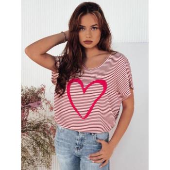 Rövid ujjú - Laza női póló rózsaszín-fehér színben kép