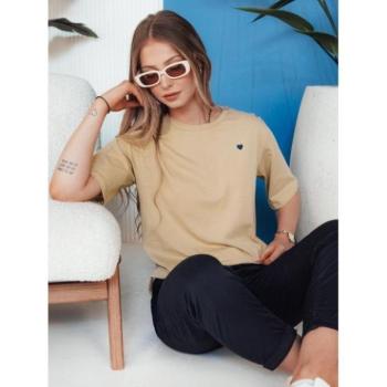 Rövid ujjú - Női bézs színű szív mintás laza póló kép