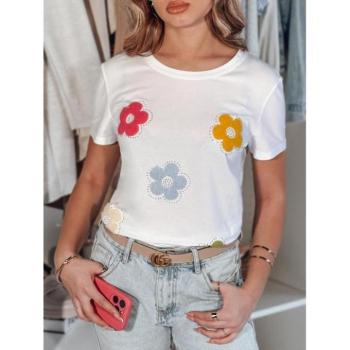 Rövid ujjú - Női fehér 3D virágos póló RY2742 kép