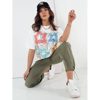 Rövid ujjú - Női fehér oversize póló mintával kép